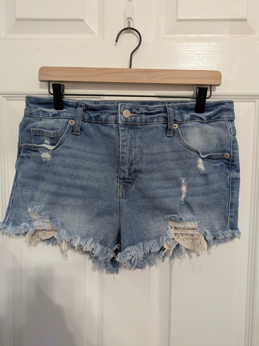 Mossimo Supply Co. Light Blue Distressed Denim Shorts with Lace Trim